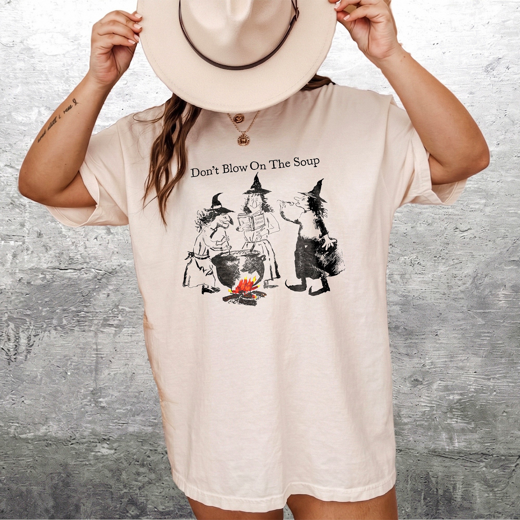 Don't Blow On The Soup Funny Witch Graphic Tee Sarcastic Halloween Cauldron Shirt Vintage Meme Teeshirt For Women