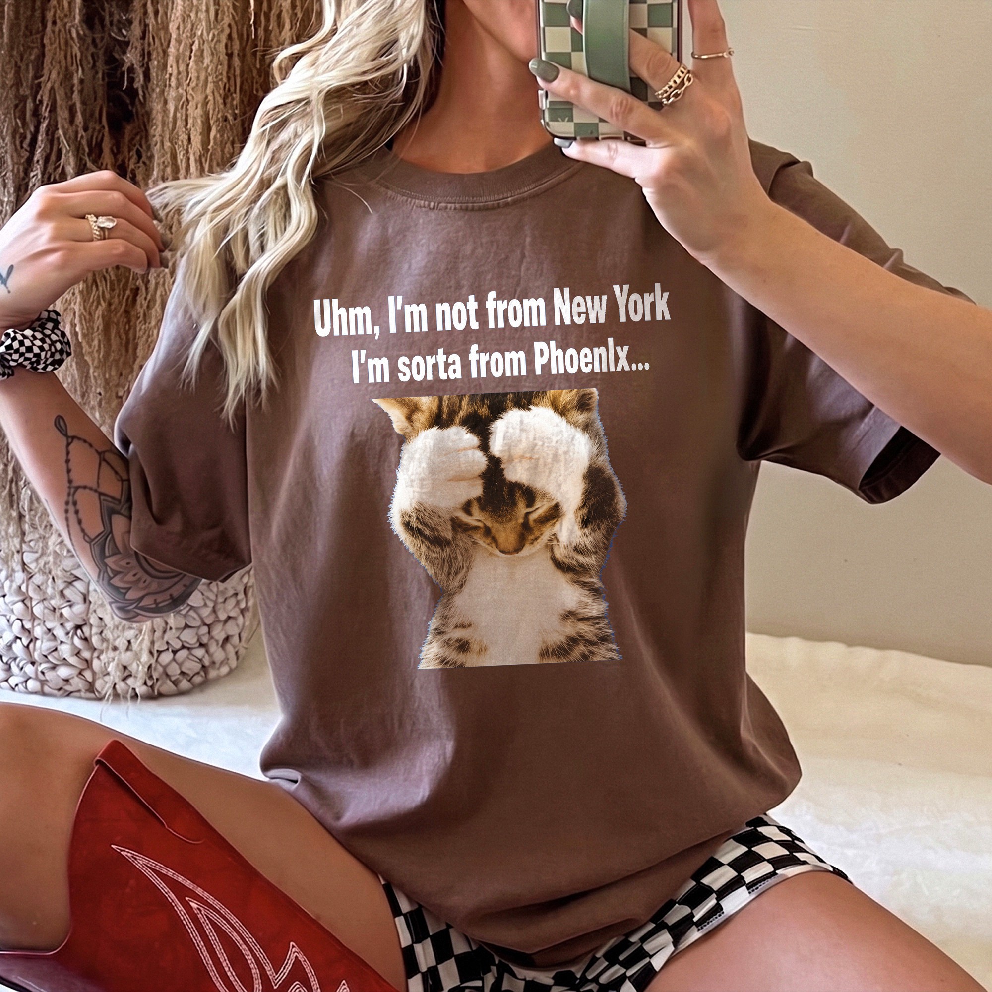 Not From New York Sorta From Phoenix Funny Cat Meme Tee Arizona Moving Gift
