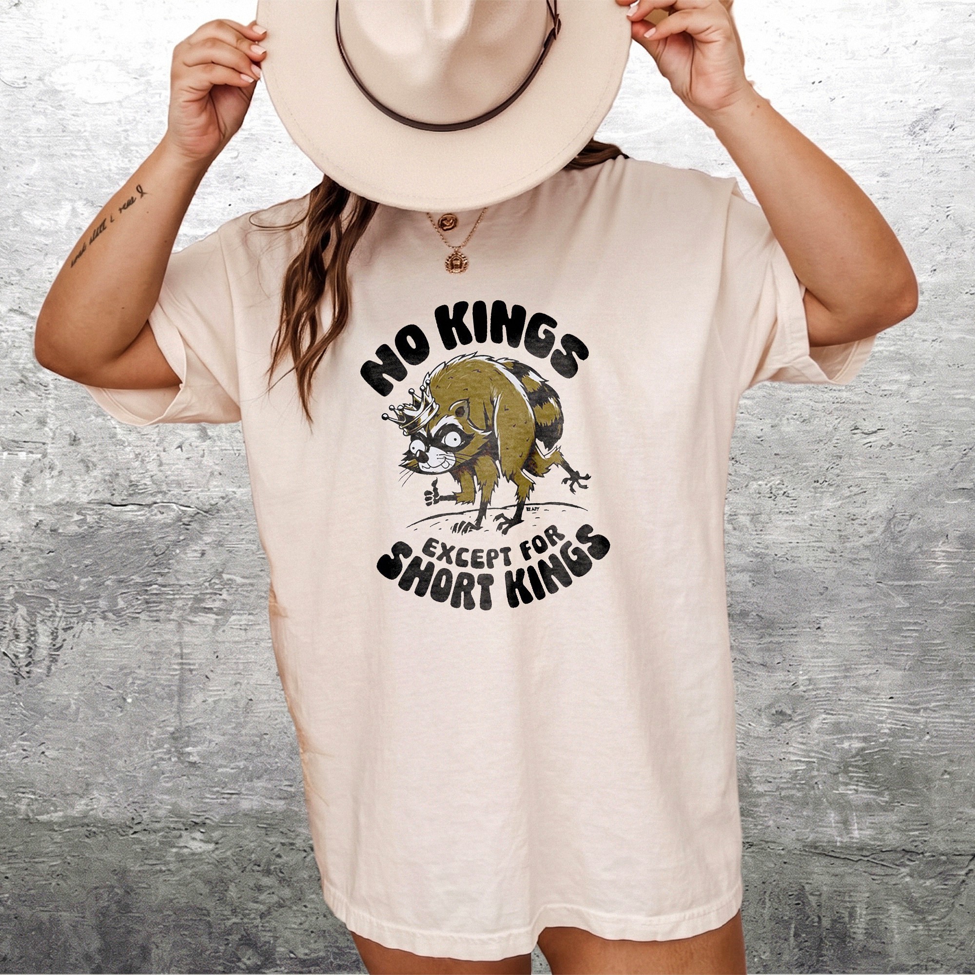 No Kings Except For Short Kings Tee Funny Raccoon Graphic Meme Shirt