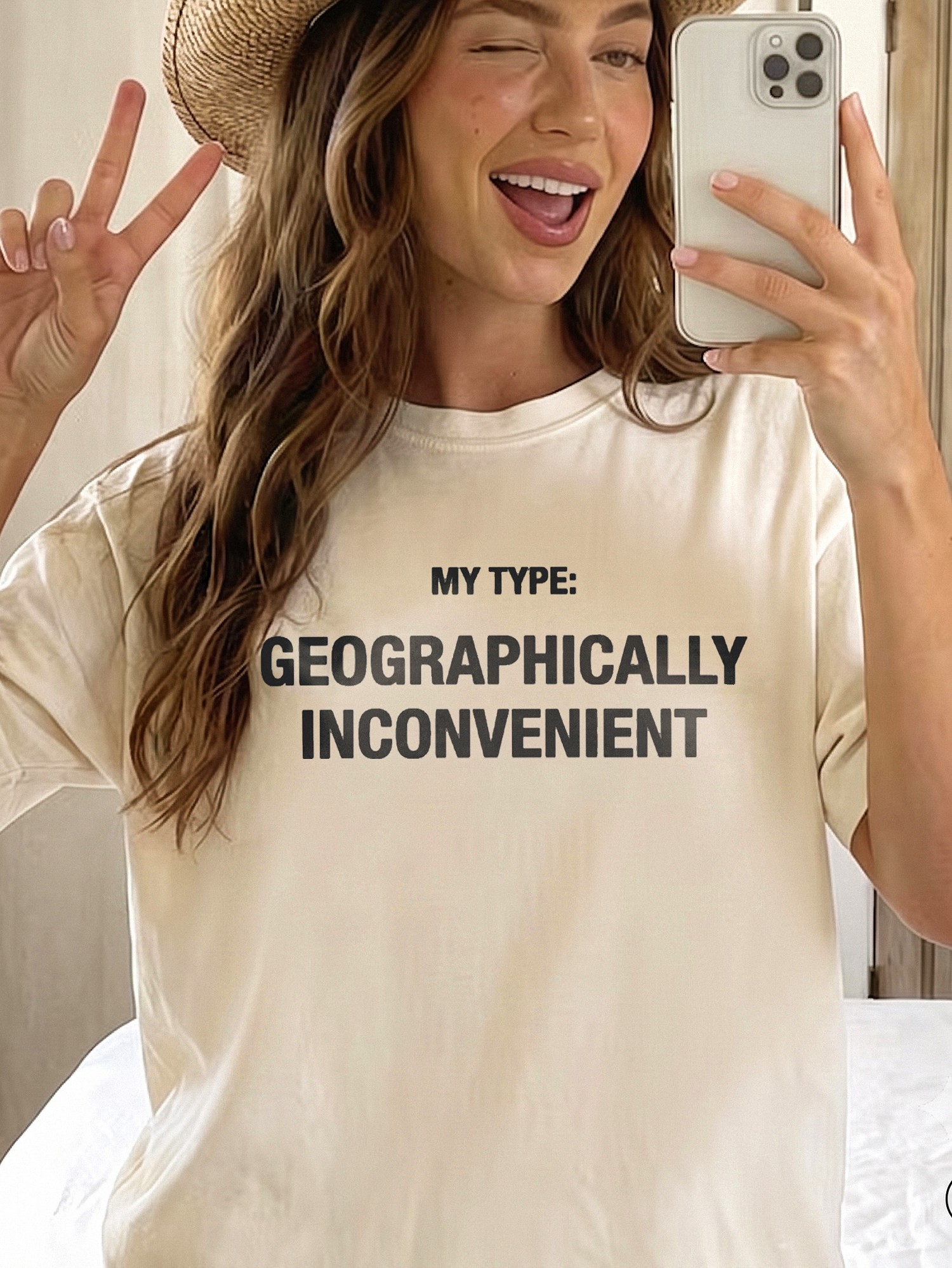 My Type Geographically Inconvenient Tee Funny Long Distance Relationship Shirt Sarcastic Dating Graphic T-Shirt