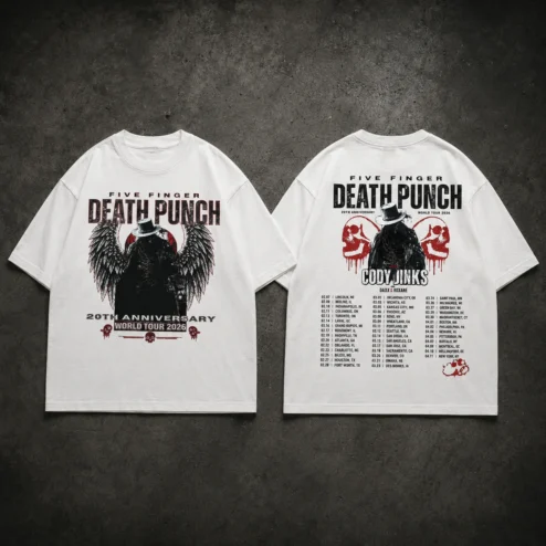 Five Finger Death Punch 20th Anniversary World Tour 2026 Tee Heavy Metal Concert T-Shirt