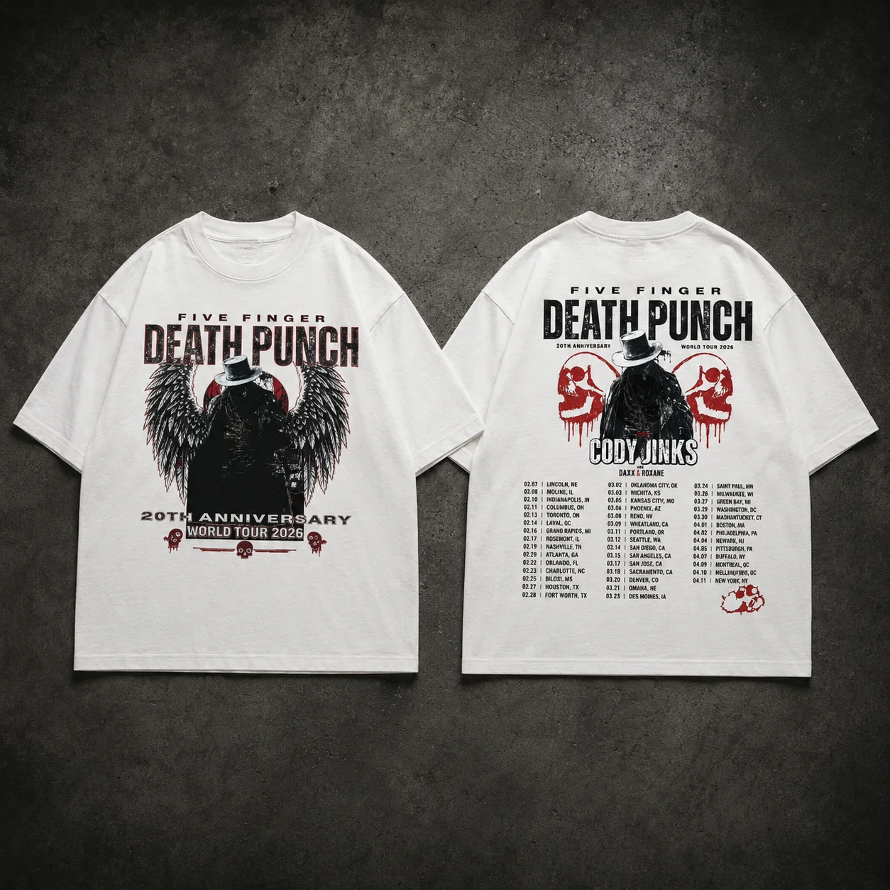 Five Finger Death Punch 20th Anniversary World Tour 2026 Tee Heavy Metal Concert T-Shirt