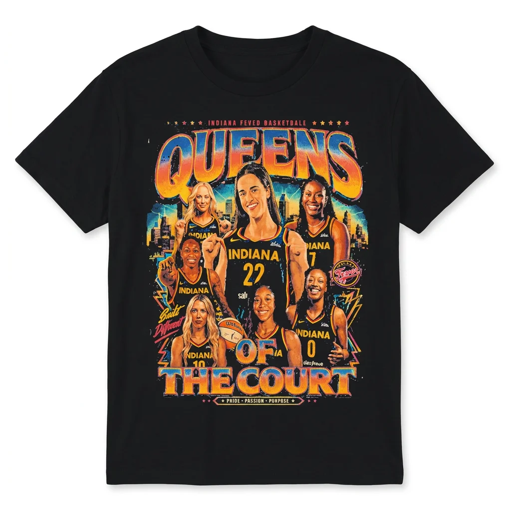 Queens Of The Court Indiana Basketball Retro Graphic Tee Women's Hoops Fan Shirt