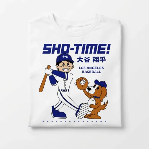 Shohei Ohtani Sho-Time T-Shirt Los Angeles Baseball Cartoon Fan Tee