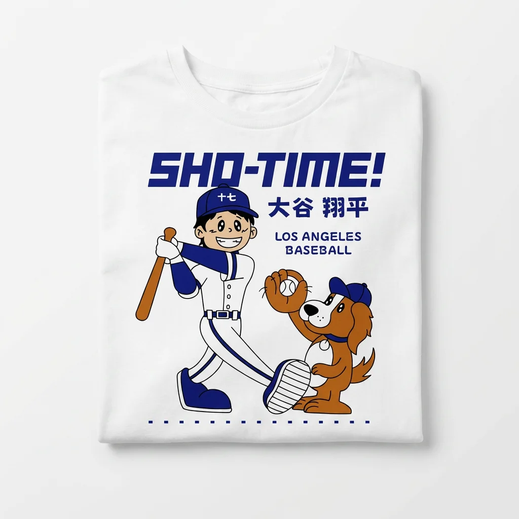 Shohei Ohtani Sho-Time T-Shirt Los Angeles Baseball Cartoon Fan Tee