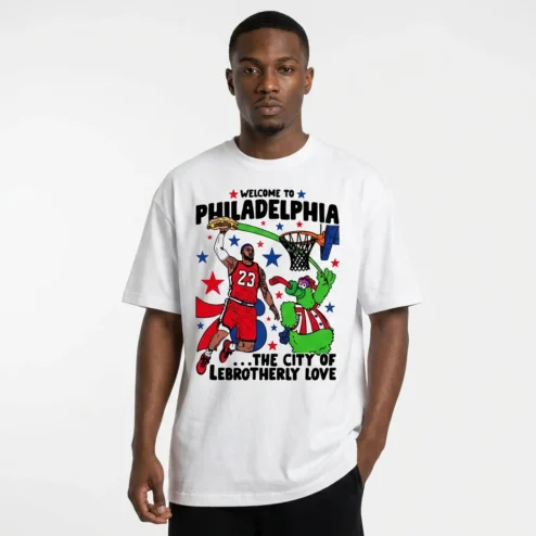 Funny LeBron James Philadelphia City Of Lebrotherly Love Graphic Tee Cheesesteak Basketball Parody Shirt