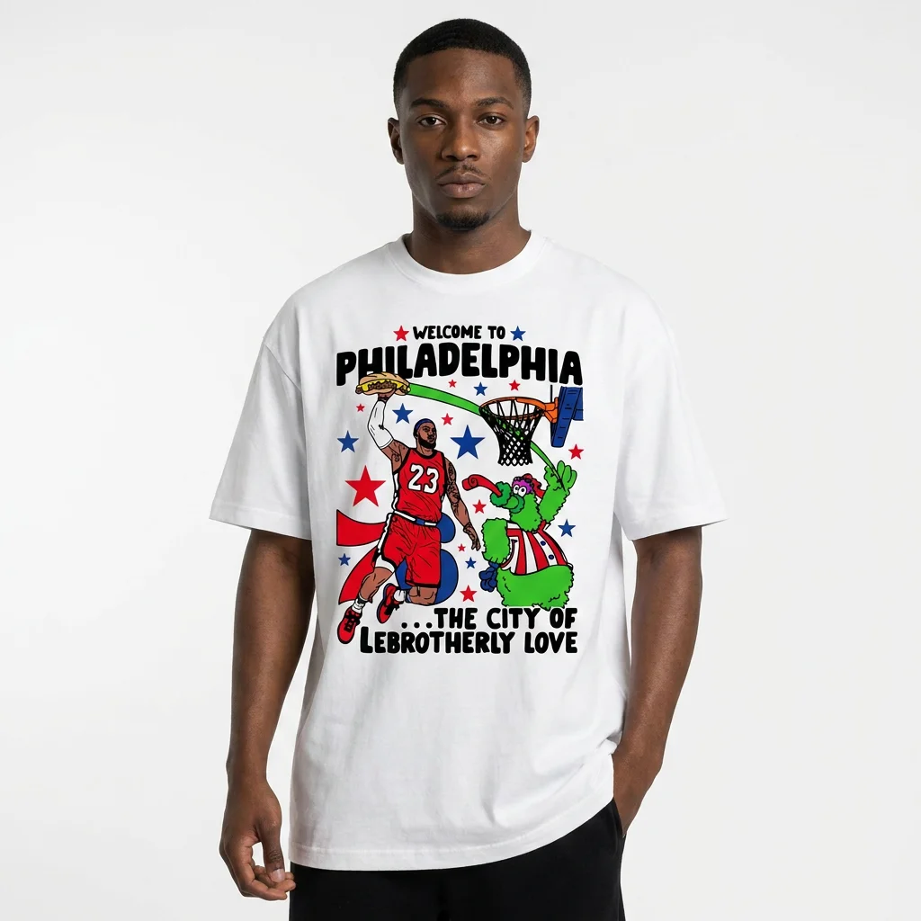 Funny LeBron James Philadelphia City Of Lebrotherly Love Graphic Tee Cheesesteak Basketball Parody Shirt