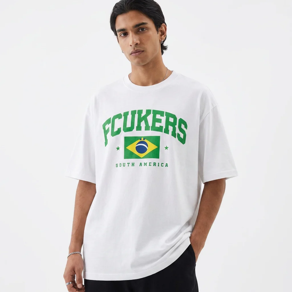 Fcukers South America Brazil Flag Graphic Tee Vintage Collegiate Music Festival T-Shirt