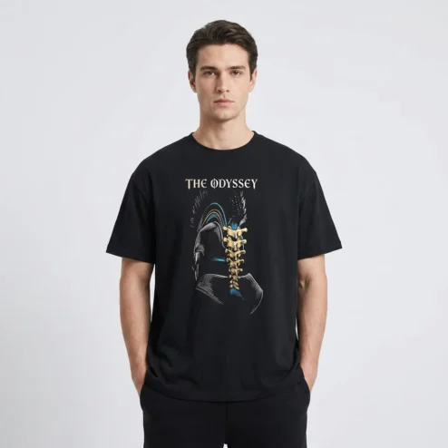 The Odyssey Graphic Tee Spartan Warrior Helmet Spine Art Shirt Epic Greek Mythology Movie Fan Apparel