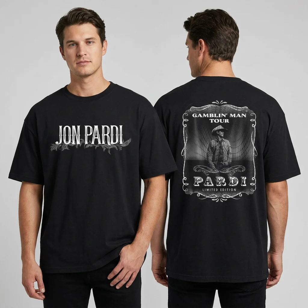 Jon Pardi Gamblin' Man Tour Limited Edition Graphic Tee Vintage Country Music Concert T-Shirt