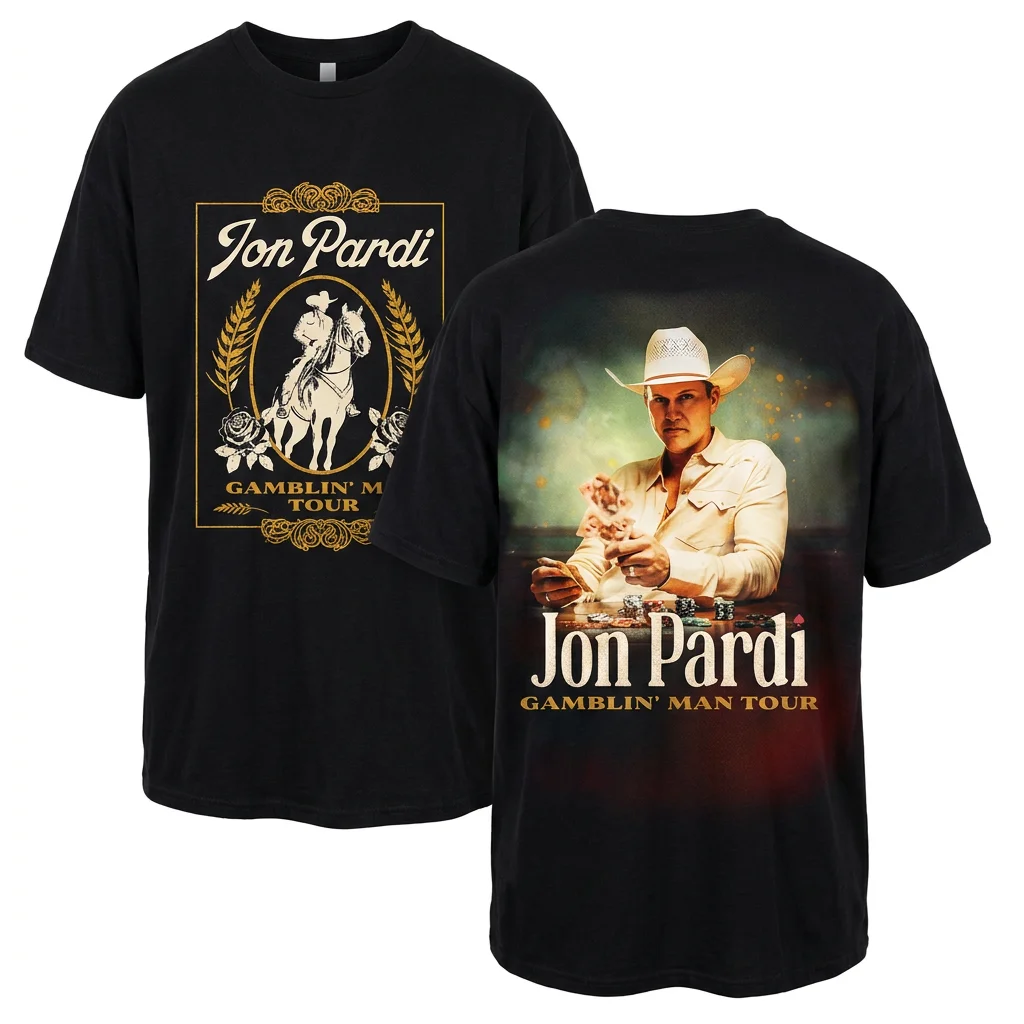 Jon Pardi Gamblin' Man Tour Graphic Tee Vintage Western Country Music Concert T-Shirt