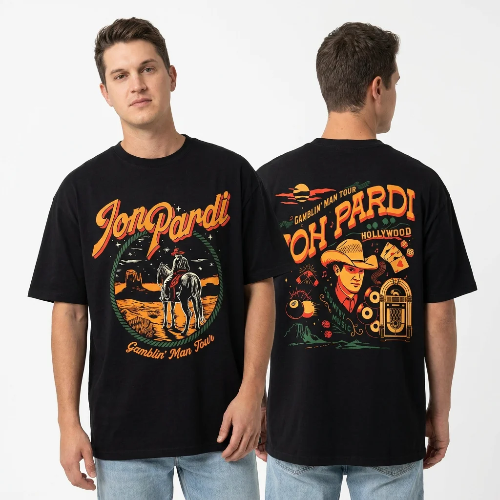 Jon Pardi Gamblin' Man Tour Graphic Tee Vintage Country Music Concert T-Shirt