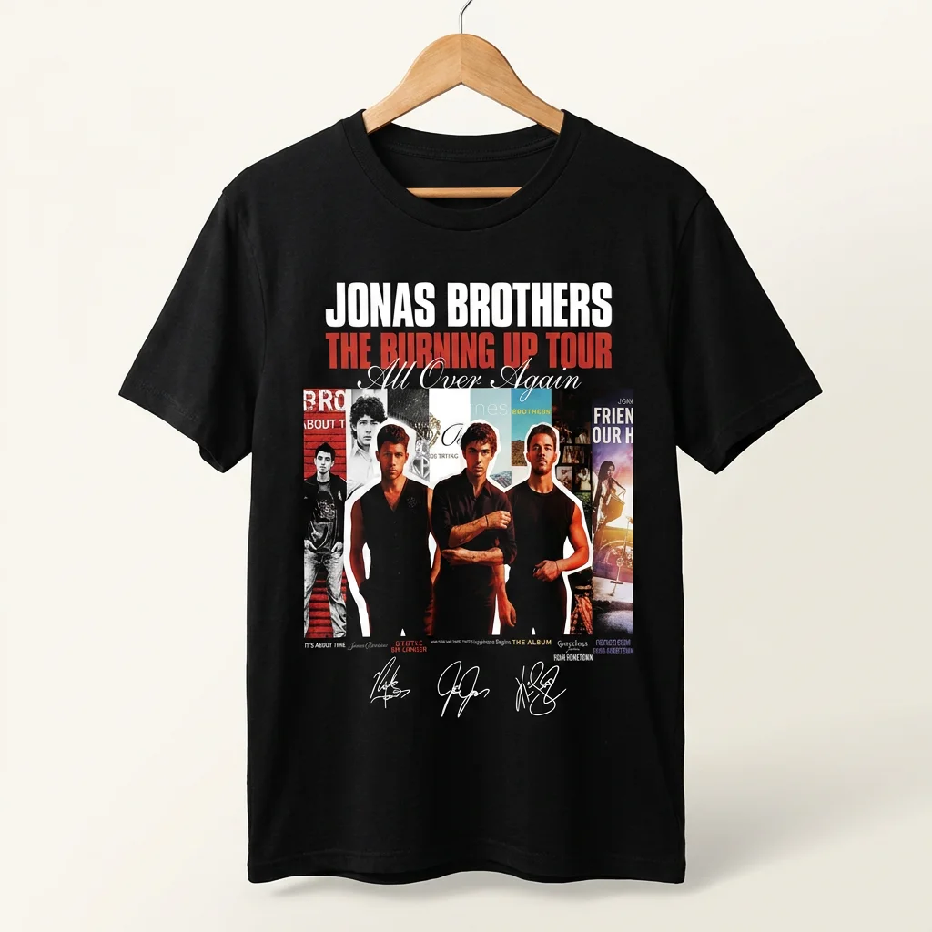 Jonas Brothers The Burning Up Tour All Over Again Throwback Concert Tee