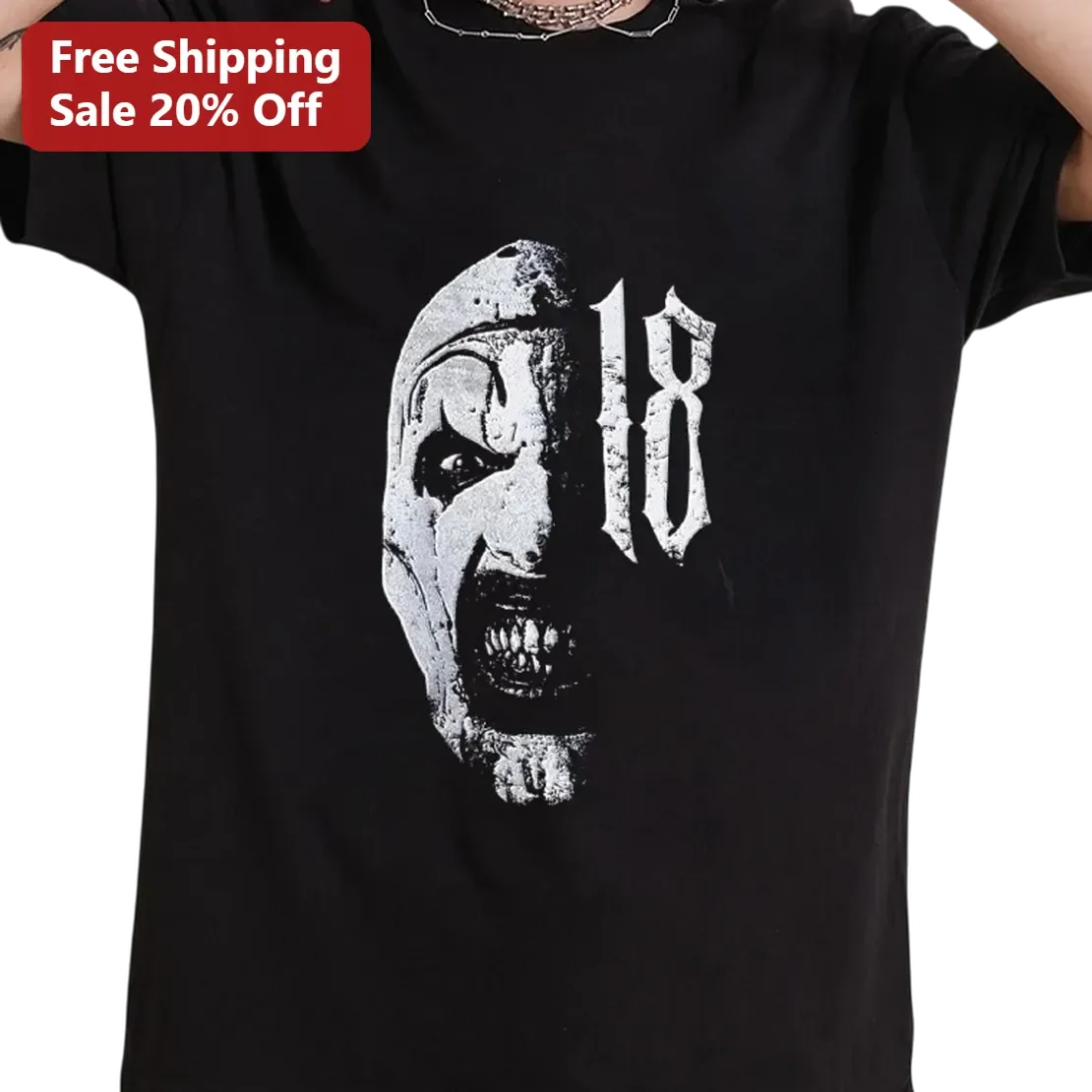 18 Art the Clown Horror Tee Scary Clown Graphic Shirt Halloween Gift for Horror Movie Fans