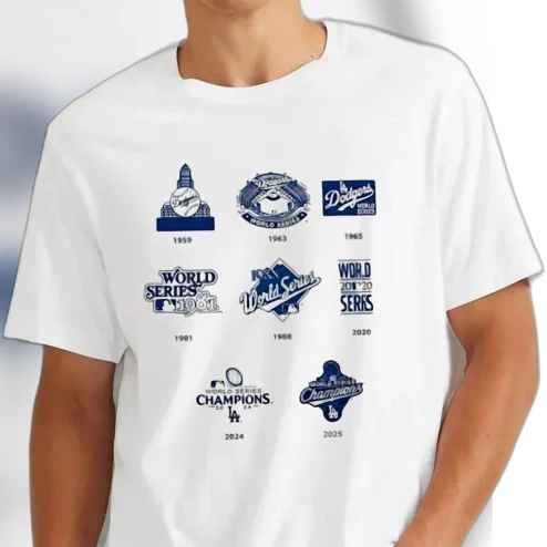 1959 Dodgers World Series History Tee LA Baseball Championship Years 1963 1981 1988 2020 2024 Vintage Fan Shirt