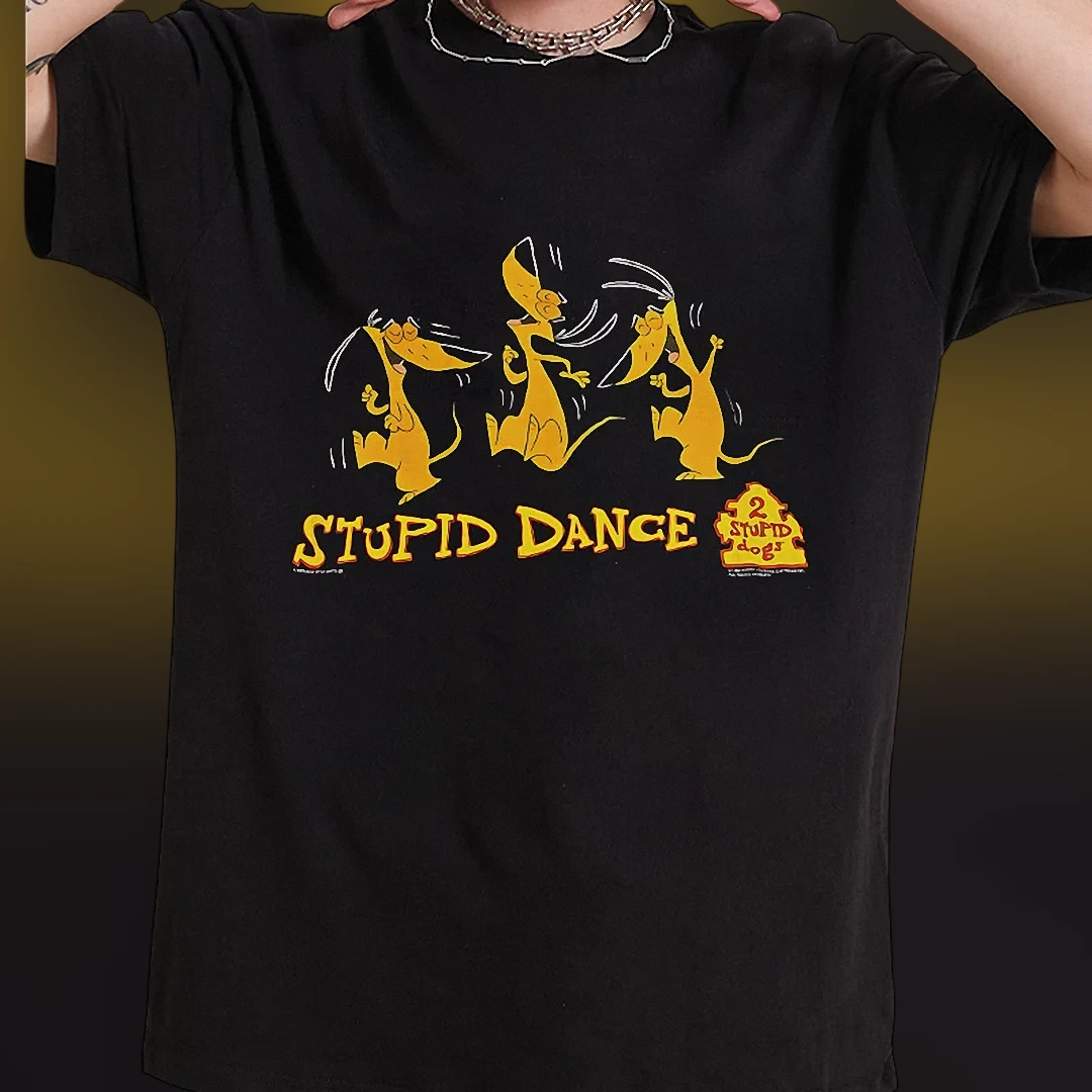 2 Stupid Dogs Stupid Dance Retro Cartoon Tee, Vintage 90s Nostalgia Graphic Shirt for Fans