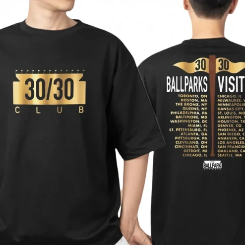 30/30 Club Ballparks Visited Tee, Baseball Stadium Tour Tracker Graphic Shirt