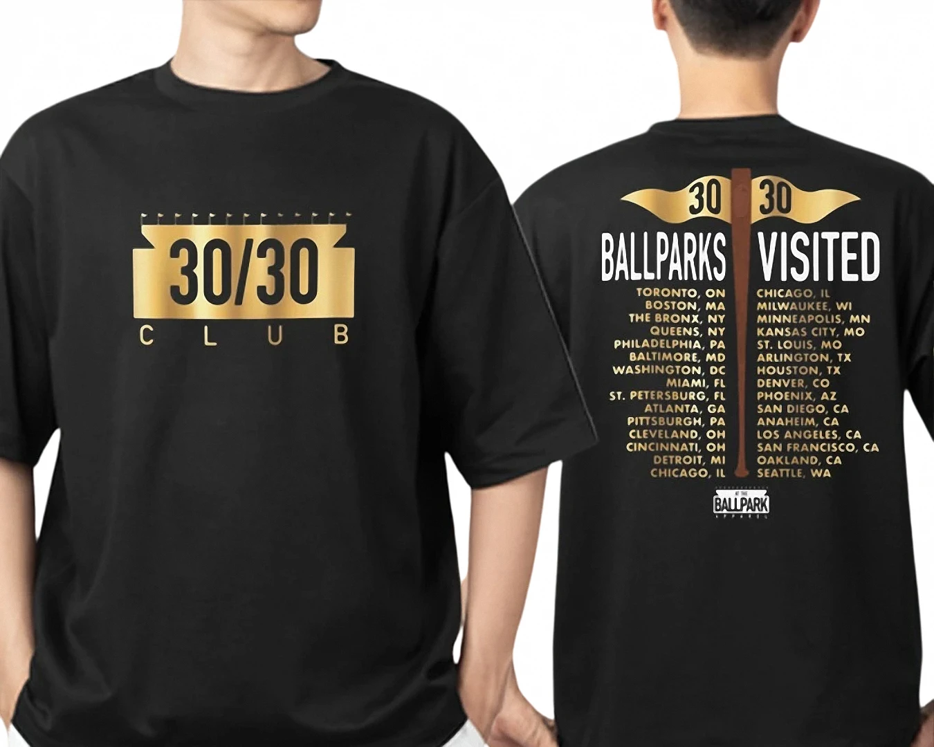 30/30 Club Ballparks Visited Tee, Baseball Stadium Tour Tracker Graphic Shirt