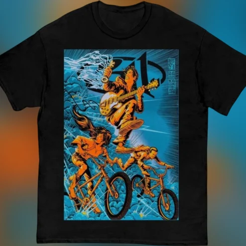 Band Comic Poster Graphic Tee Vintage Rock Concert Tour Shirt