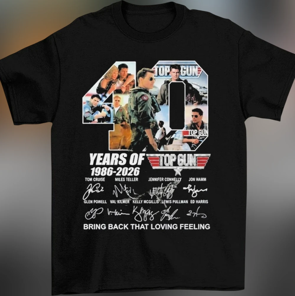 40 Years Of Top Gun 1986-2026 Bring Back That Loving Feeling Tee, 40th Anniversary Cast Signatures Graphic Shirt