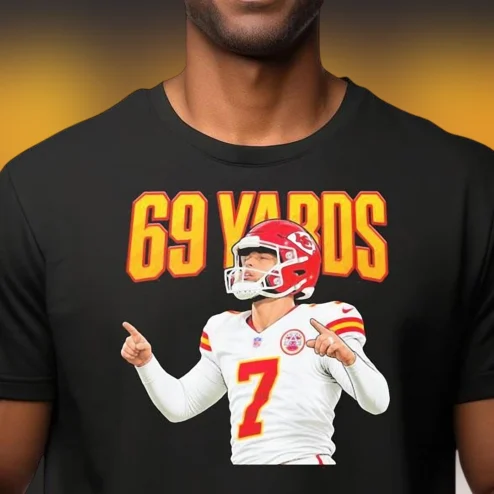 69 Yards Harrison Butker Football Graphic Tee, Kansas City Fan Shirt for Game Day