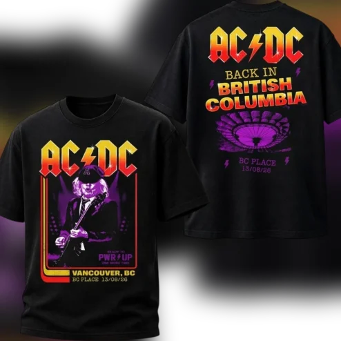 AC/DC Back in British Columbia Vancouver 2026 Concert Tee, Angus Young BC Place Tour Souvenir Shirt