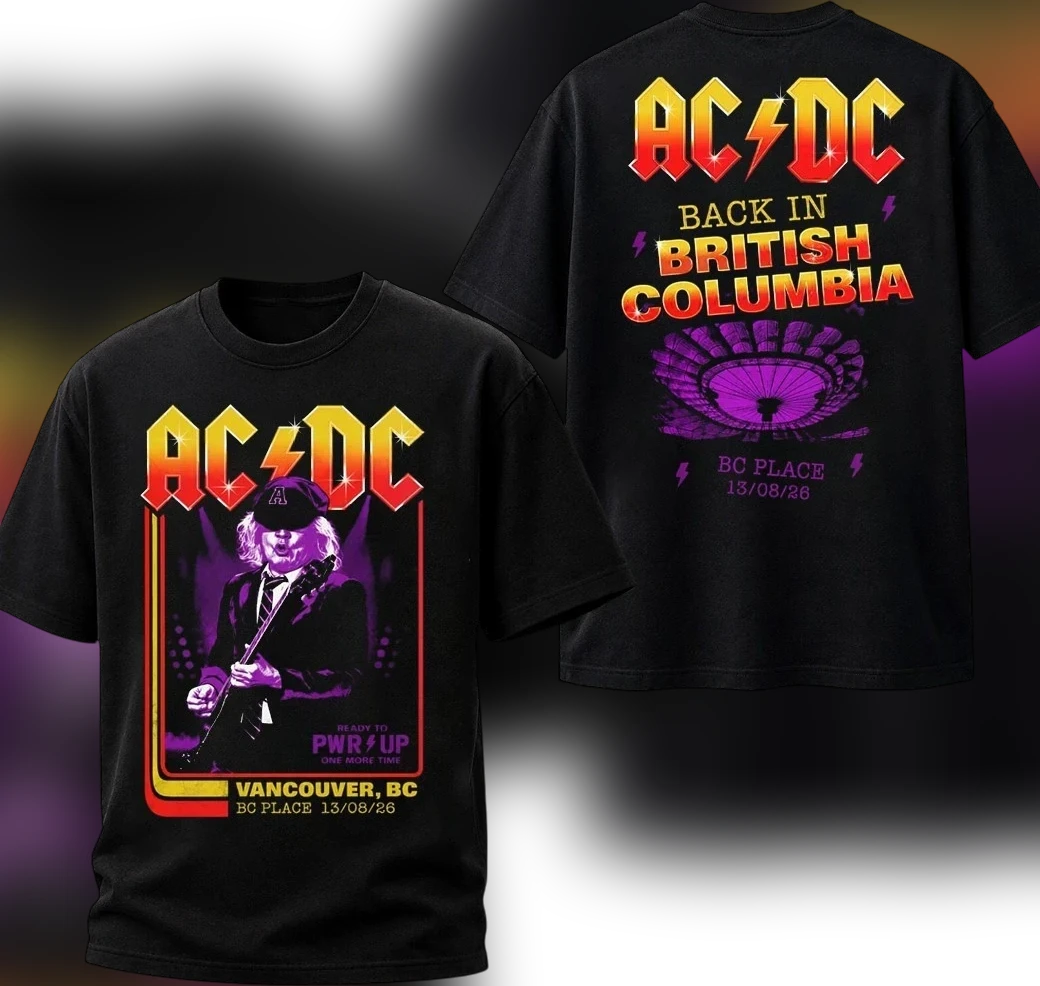 AC/DC Back in British Columbia Vancouver 2026 Concert Tee, Angus Young BC Place Tour Souvenir Shirt