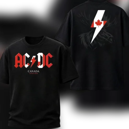 AC/DC Canada Tour 2026 Tee Rock Band Concert Souvenir Shirt, Double Sided Graphic Tee Gift for Fans