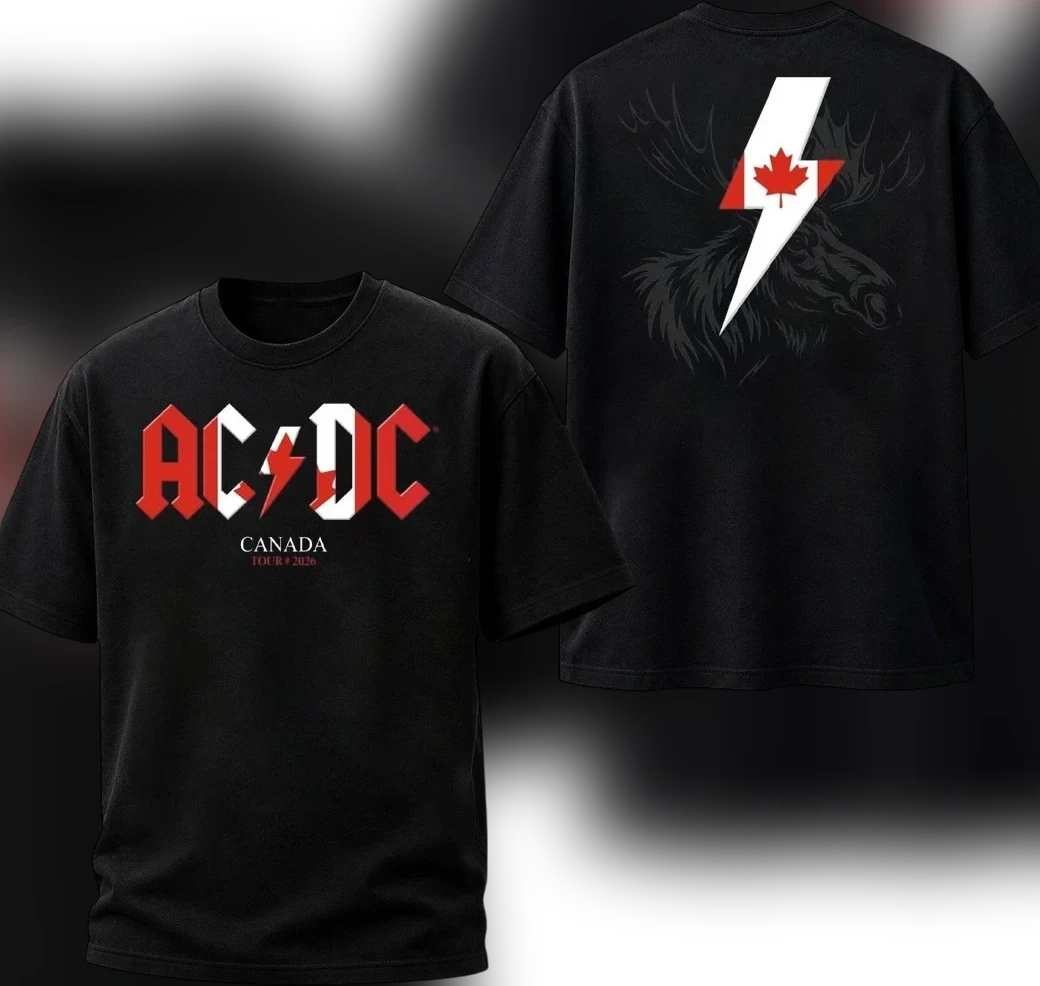 AC/DC Canada Tour 2026 Tee Rock Band Concert Souvenir Shirt, Double Sided Graphic Tee Gift for Fans