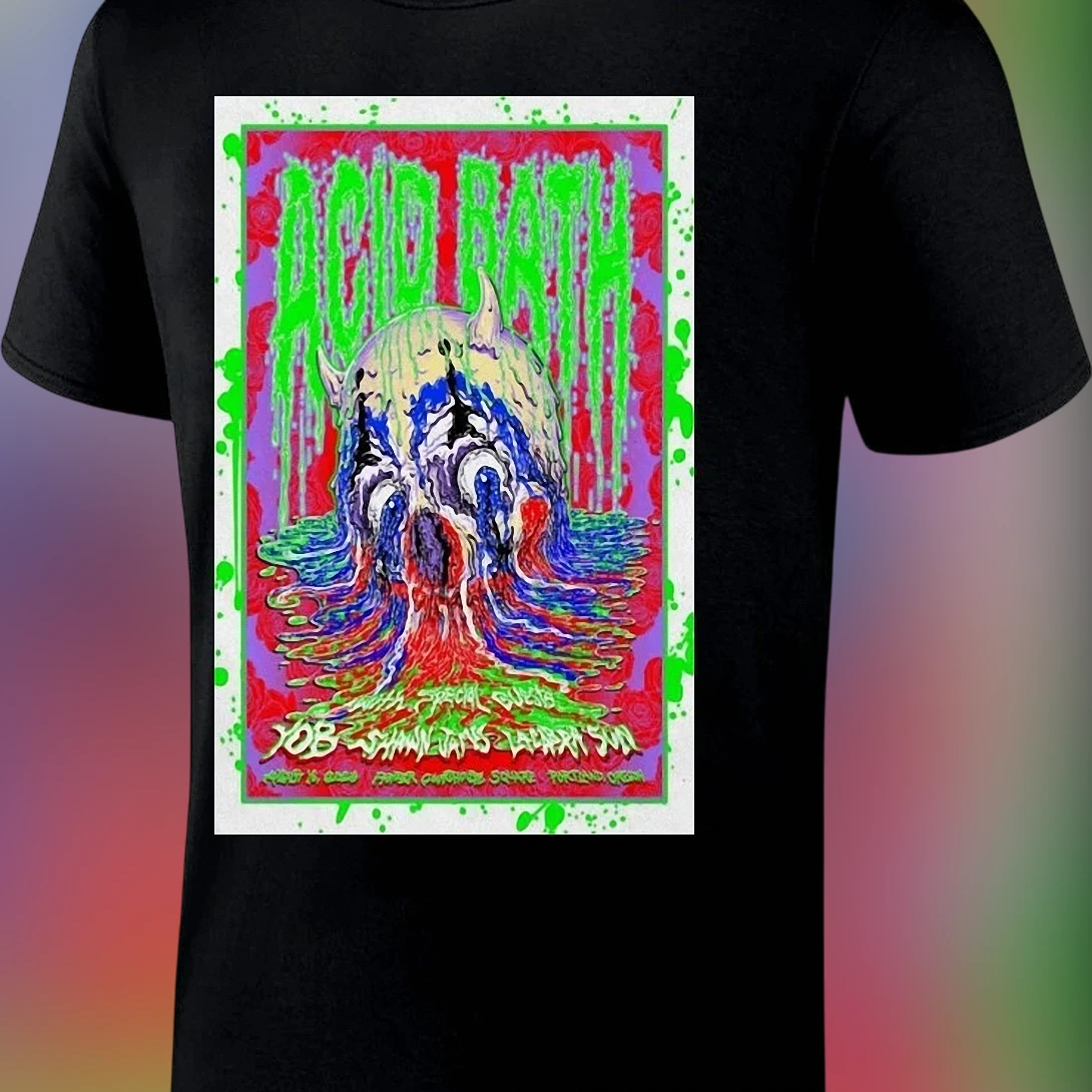 Acid Bath Band Concert Graphic Tee, Psychedelic Melting Skull Sludge Metal Shirt for Fans