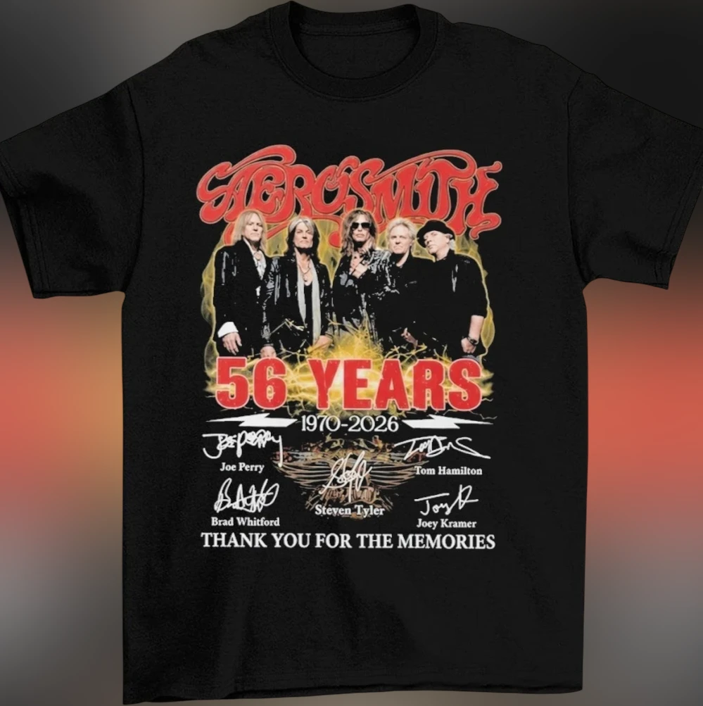 Aerosmith 56 Years 1970-2026 Thank You for the Memories Tee, Signatures Rock Band Graphic T-Shirt