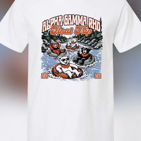 Alpha Gamma Rho Float Trip Tee Retro Bear Graphic Fraternity River Trip Shirt