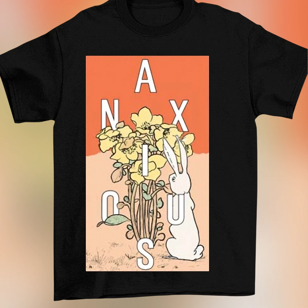 Anxious Tee Vintage Storybook Rabbit Graphic T-Shirt, Funny Bunny Mental Health Awareness Shirt