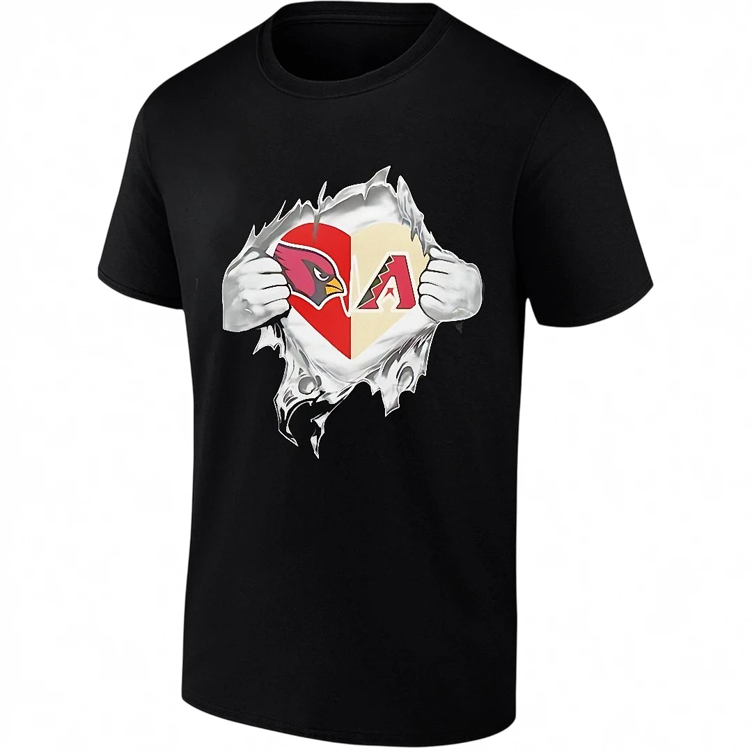 Arizona Cardinals and Arizona Diamondbacks Heart Inside Tee, Dual Arizona Sports Fan Graphic T-Shirt