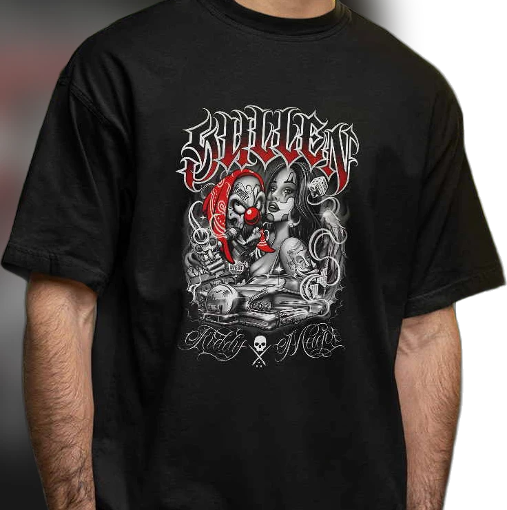 Art Collective Clown Graphic Tee Chicano Tattoo Lowrider Streetwear T-Shirt