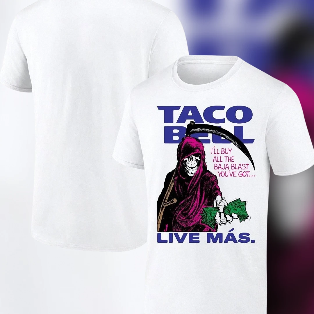 Baja Blast Taco Bell Grim Reaper Tee Funny Fast Food Live Mas Parody Graphic T-Shirt