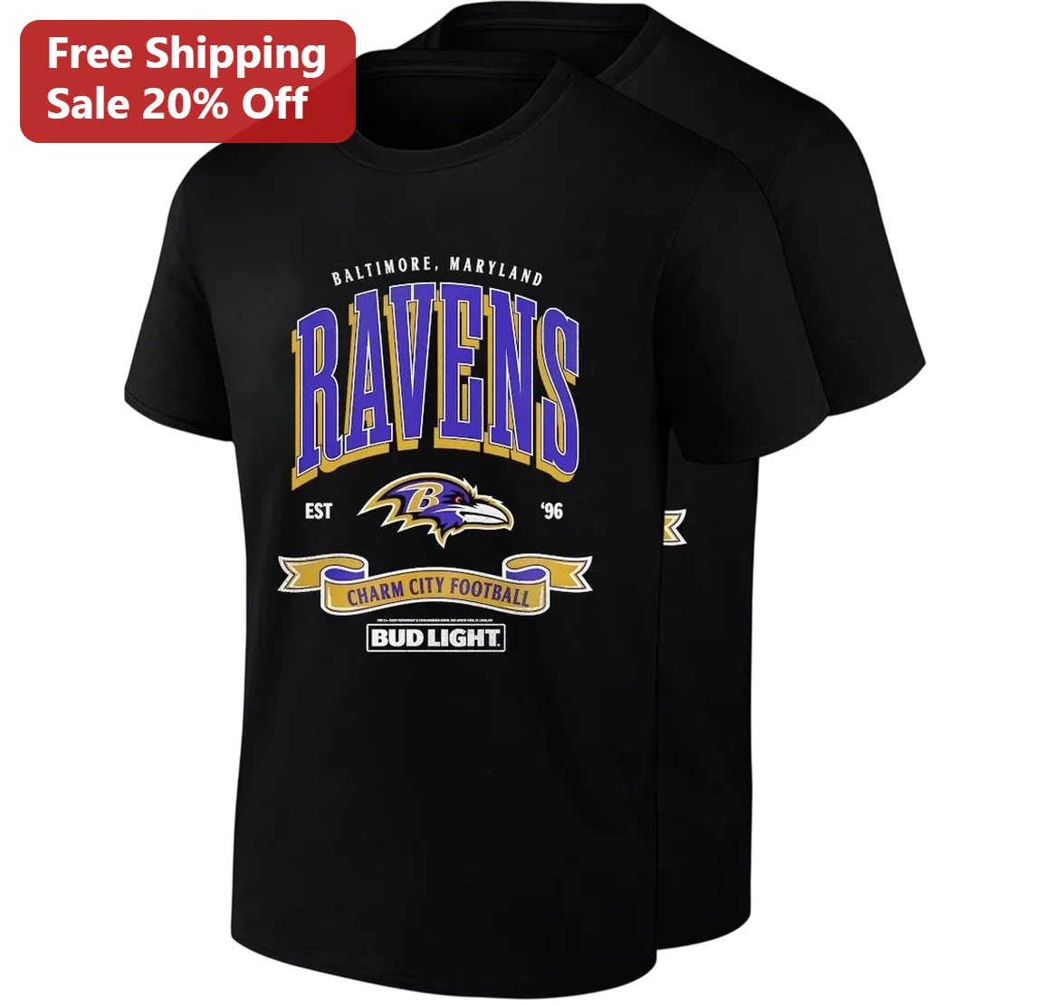 Baltimore Maryland Ravens Est '96 Charm City Football Tee Gift for NFL Fans