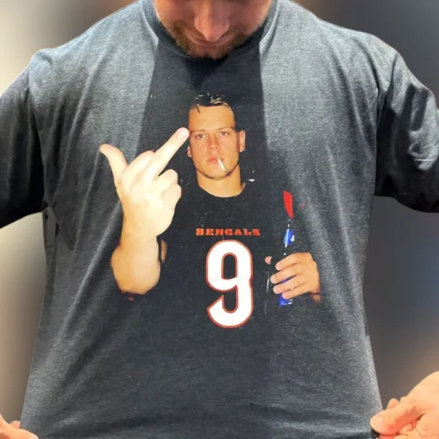Bengals 9 Tee Joe Burrow Middle Finger Football Graphic T-Shirt for Gameday Tailgate