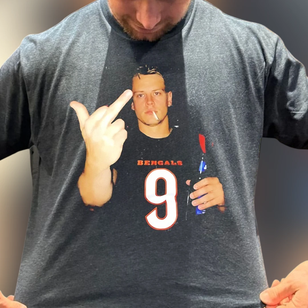 Bengals 9 Tee Joe Burrow Middle Finger Football Graphic T-Shirt for Gameday Tailgate