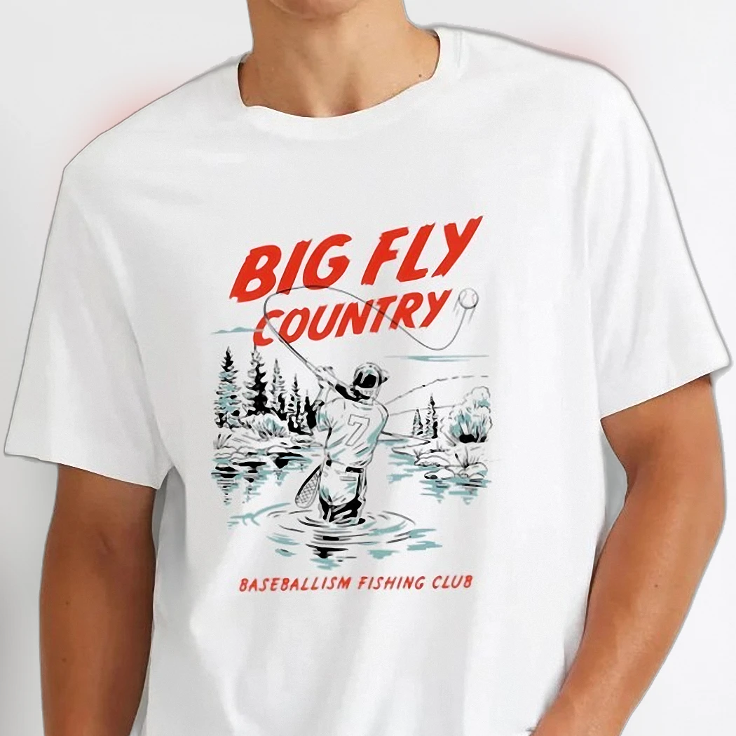 Big Fly Country Baseballism Fishing Club Retro Baseball Fishing Tee Gift for Men