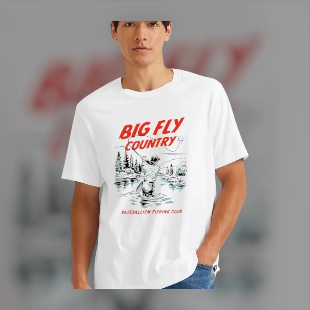 Big Fly Country Baseballism Fishing Club Tee Retro Fly Fishing Baseball Graphic Gift for Dad