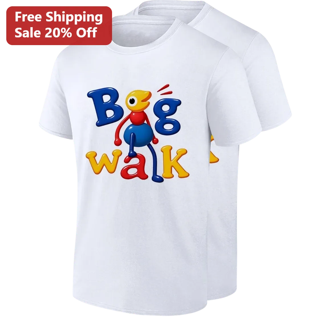 Big Walk Tee 3D Glossy Bubble Letter Graphic T-Shirt Gift for Gamers and Streetwear Fans