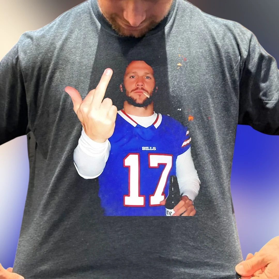 Bills 17 Josh Allen Middle Finger Graphic Tee, Funny Buffalo Football Tailgate Shirt for Fans