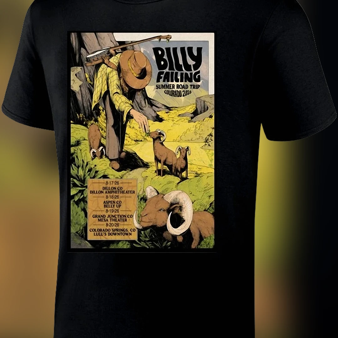 Billy Failing Summer Road Trip Colorado 2026 Tour Tee, Dillon Aspen Bluegrass Concert Poster Graphic T-Shirt