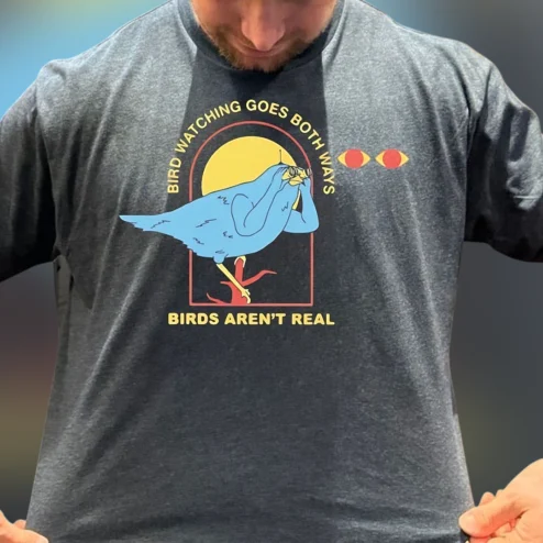 Bird Watching Goes Both Ways Birds Aren't Real Tee, Funny Conspiracy Graphic T-Shirt for Men and Women