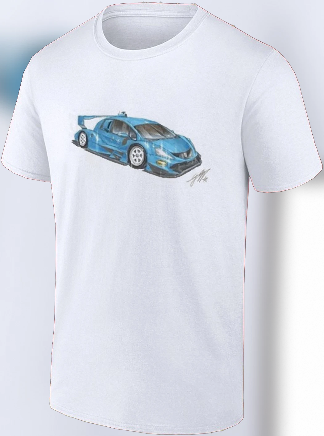 Blue Race Car Illustration Tee Retro Motorsport Racing Graphic Shirt for Car Enthusiasts