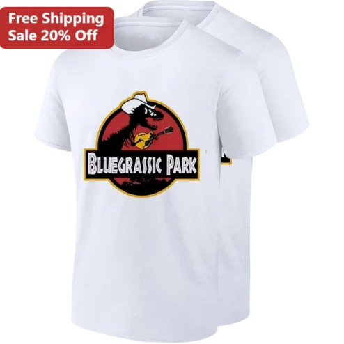 Bluegrassic Park Tee, Funny Jurassic Park Dinosaur Mandolin Parody Gift for Bluegrass Music Fans and Dinosaur Lovers