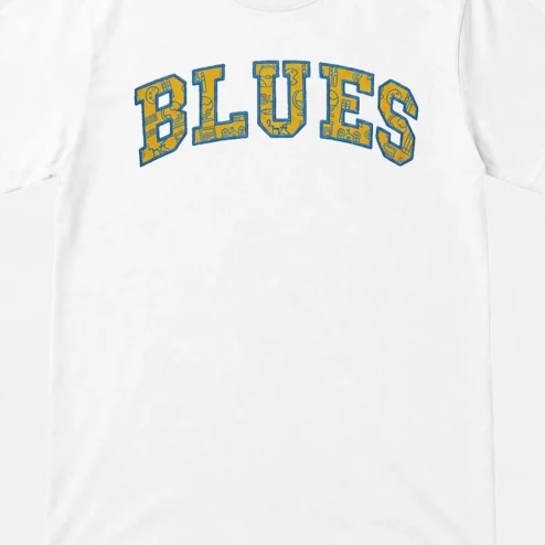 Blues Collegiate Pattern Tee, Vintage Style Music Fan Graphic T-Shirt