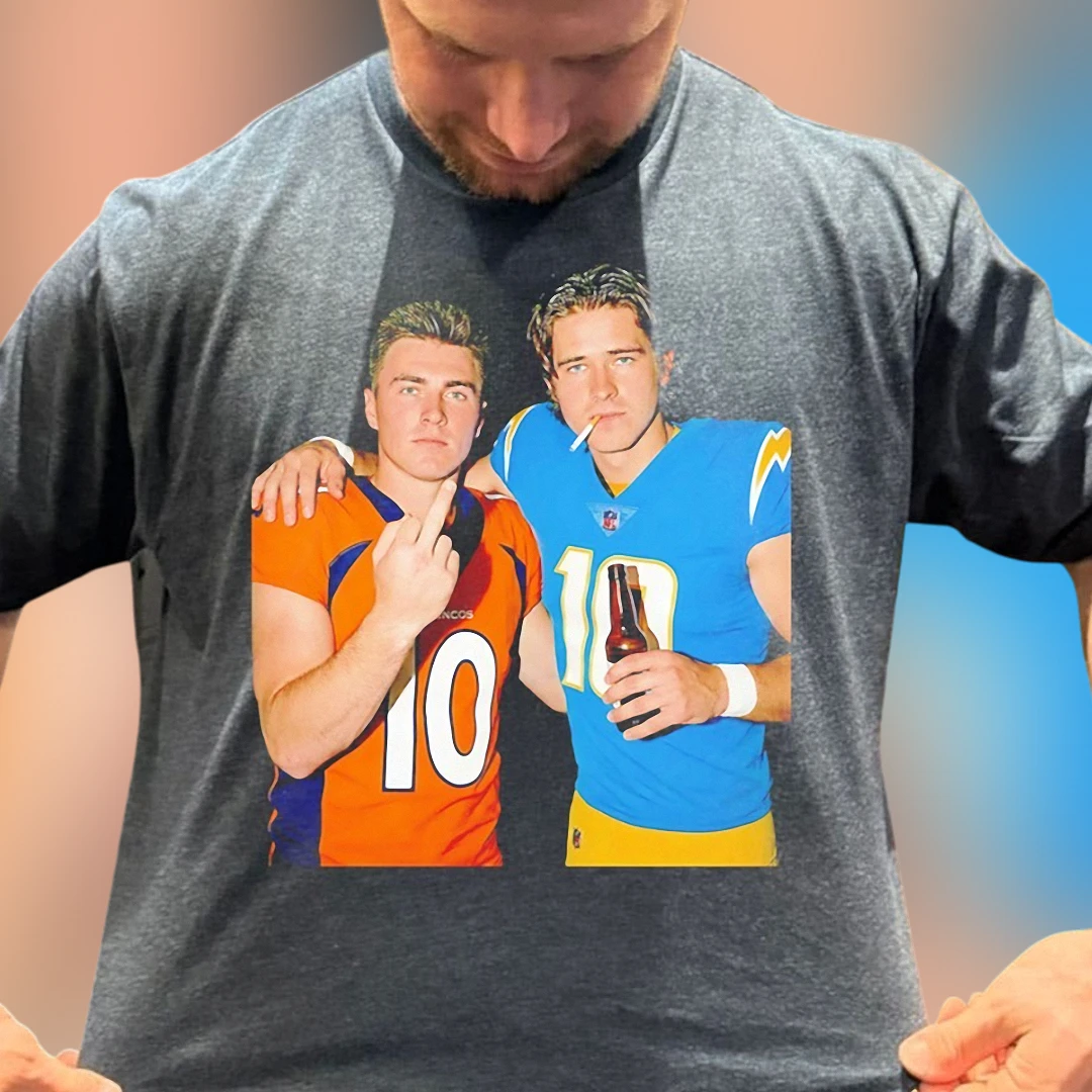 Bo Nix Justin Herbert Tee Funny Denver Broncos vs Los Angeles Chargers Quarterback Graphic T-Shirt for Football Fans