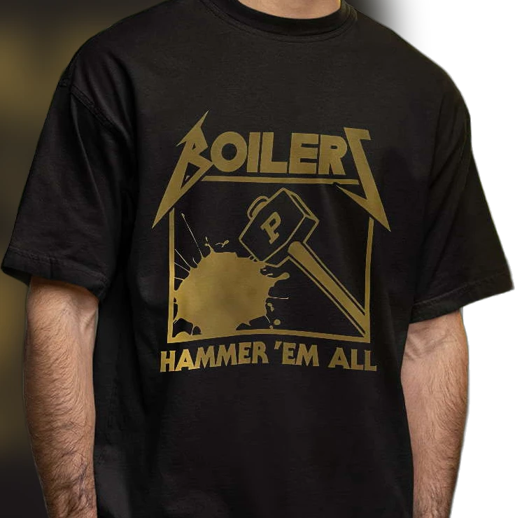 Boilers Hammer 'Em All Tee Heavy Metal Style College Sports Fan Graphic T-Shirt